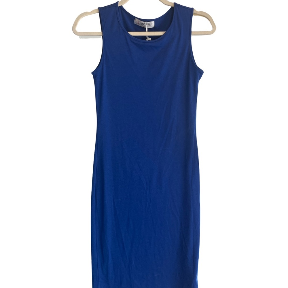 Blue Sleeveless Sheath Midi Dress